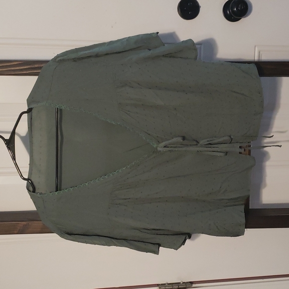 Shein Curve Sage Green Tie-Front Blouse - Picture 1 of 3